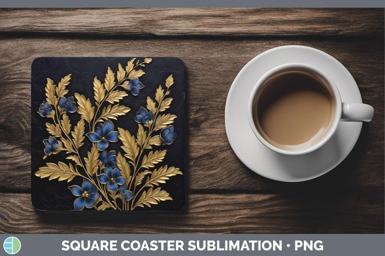Gorgeous3D Black and Gold Square Coaster design.