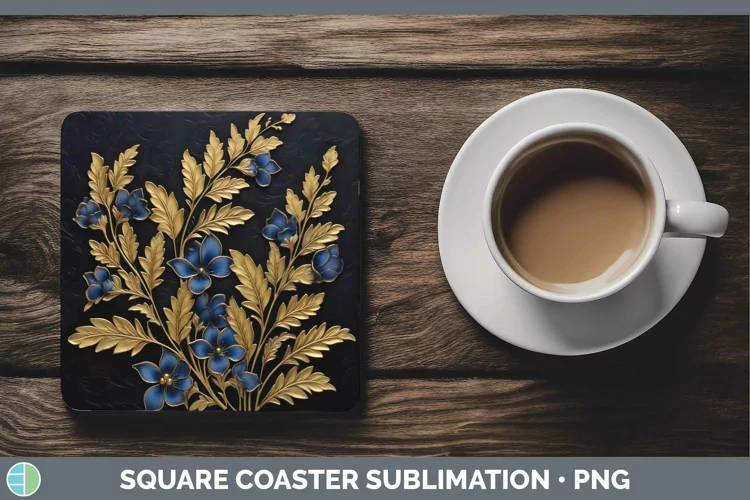 3D Black and Gold Bluebonnet Square Coaster Sublimation Coas