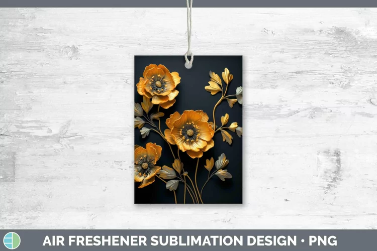 3D Black and Gold Buttercup Air Freshener Sublimation Car Fr