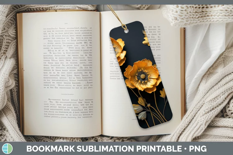 3D Black and Gold Buttercup Bookmark Sublimation Printable D