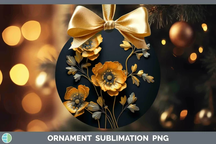 3D Black and Gold Buttercup Ornament Sublimation Bauble Desi
