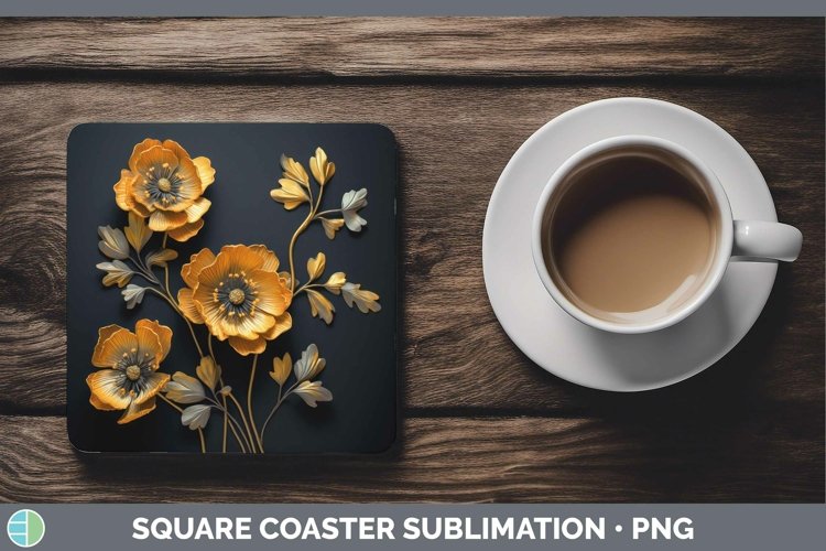 Gorgeous3D Black and Gold Square Coaster design.