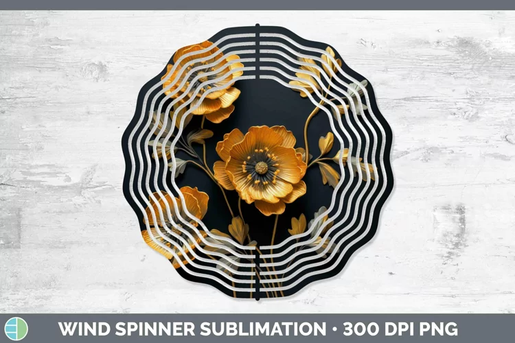 3D Black and Gold Buttercup Wind Spinner Sublimation Spinner