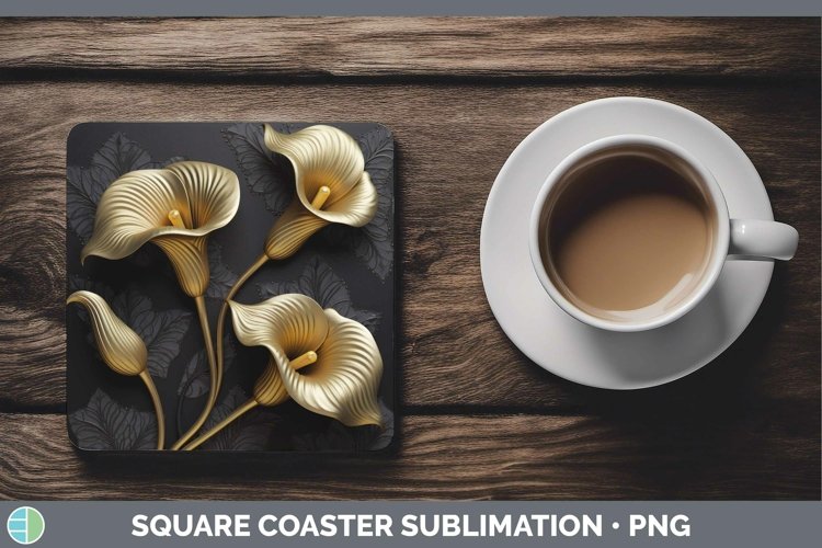 Gorgeous3D Black and Gold Square Coaster design.