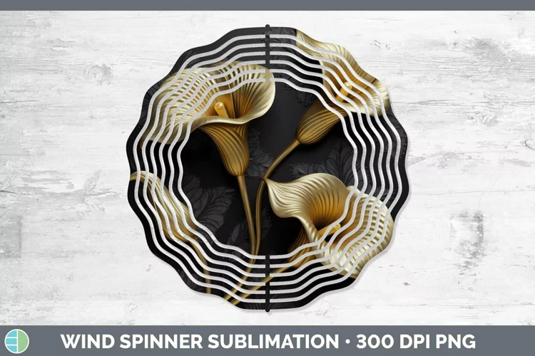 3D Black and Gold Calla Lily Wind Spinner Sublimation Spinne