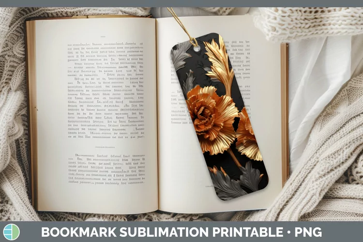 3D Black and Gold Carnation Bookmark Sublimation Printable D