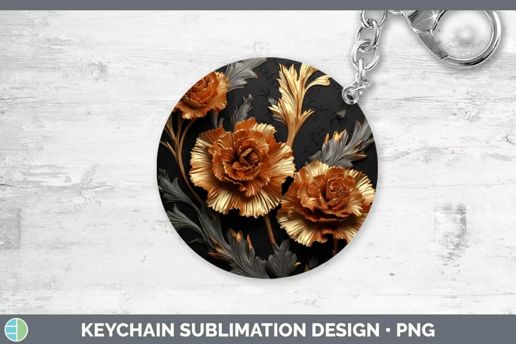 3D Black and Gold Carnation Keychain Sublimation Keyring Des