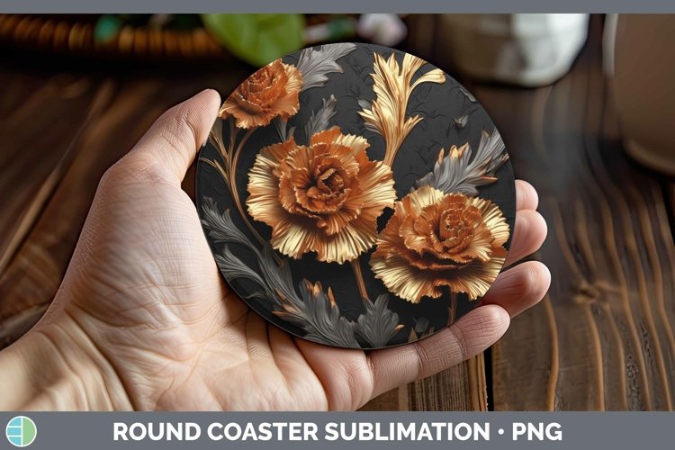 Gorgeous3D Black and Gold Round Coaster design.