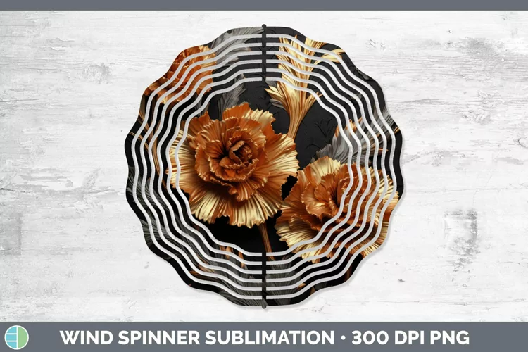 3D Black and Gold Carnation Wind Spinner Sublimation Spinner