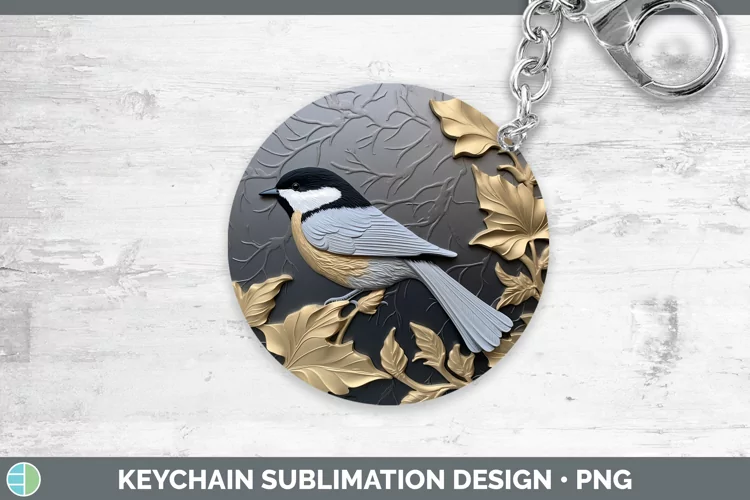 3D Black and Gold Chickadee Keychain Sublimation Keyring Des