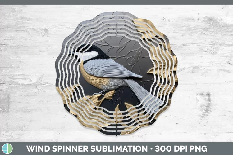 3D Black and Gold Chickadee Wind Spinner Sublimation Spinner