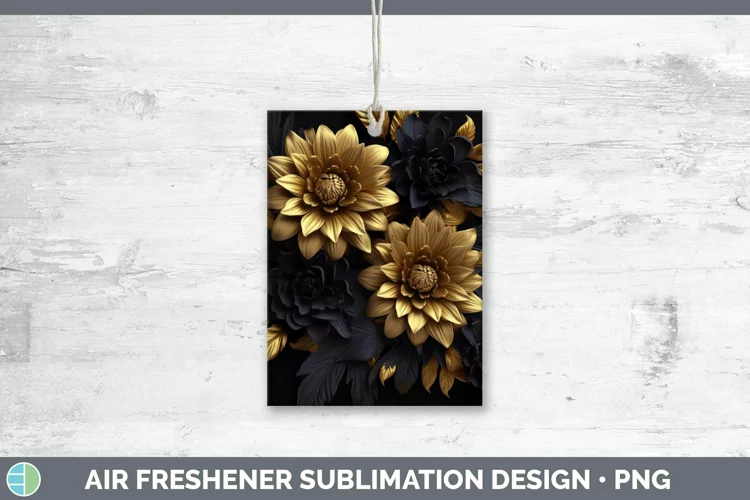 3D Black and Gold Chrysanthemum Air Freshener Sublimation Ca