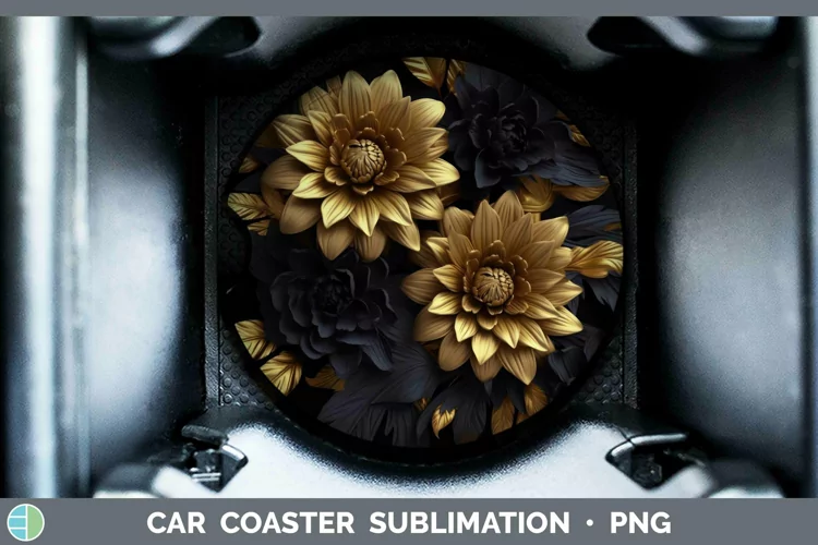 3D Black and Gold Chrysanthemum Car Coaster Sublimation Coas