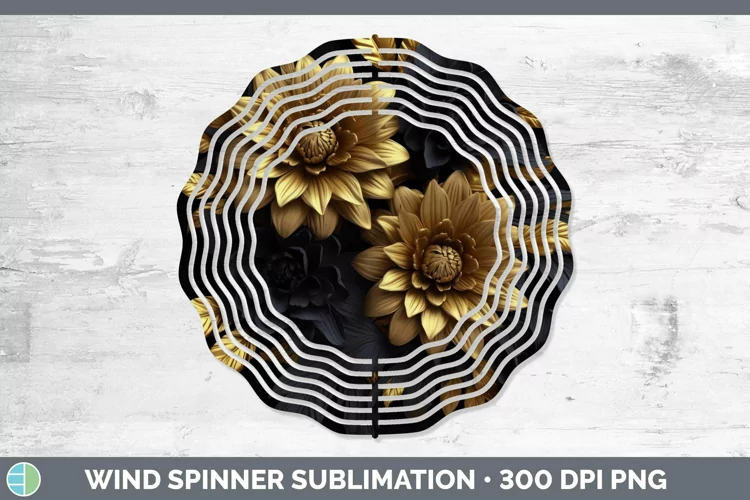 3D Black and Gold Chrysanthemum Wind Spinner Sublimation Spi