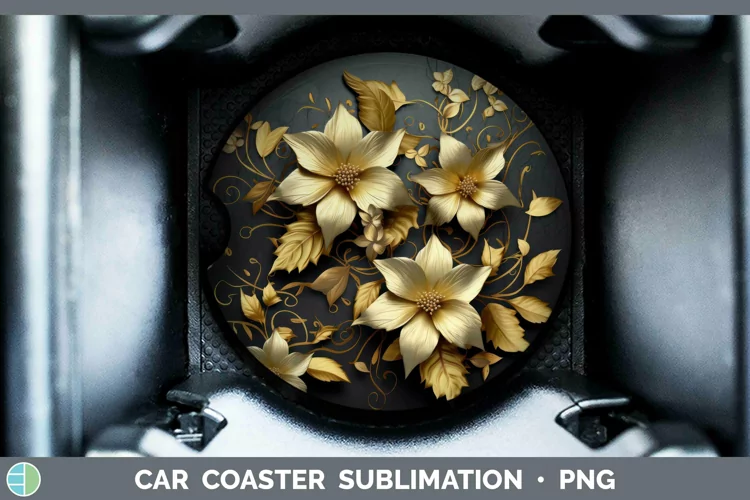 3D Black and Gold Clematis Car Coaster Sublimation Coaster D