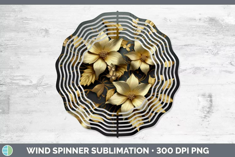 3D Black and Gold Clematis Wind Spinner Sublimation Spinner