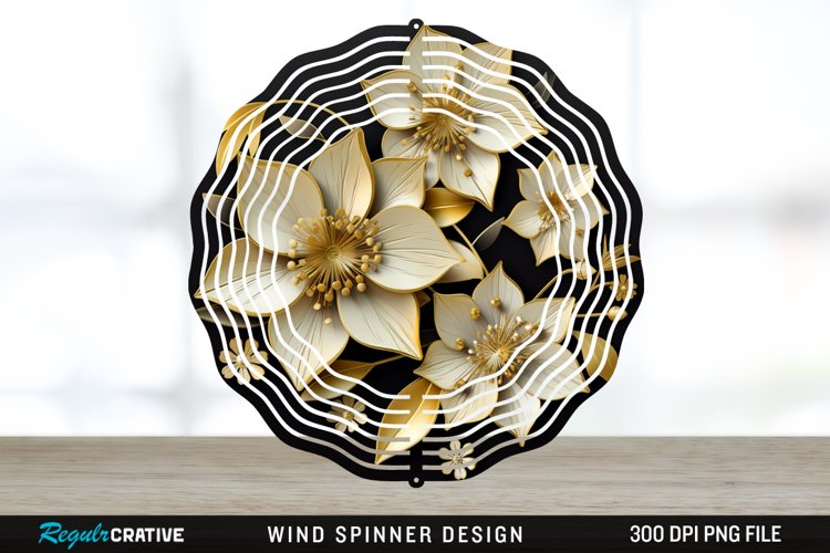 3D Black and Gold Columbine Flowers Wind Spinner Sublimation example image 1