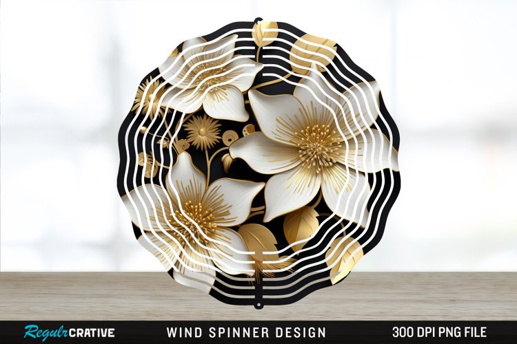 3D Black and Gold Columbine Flowers Wind Spinner Sublimation example image 1