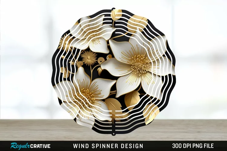 3D Black and Gold Columbine Flowers Wind Spinner Sublimation