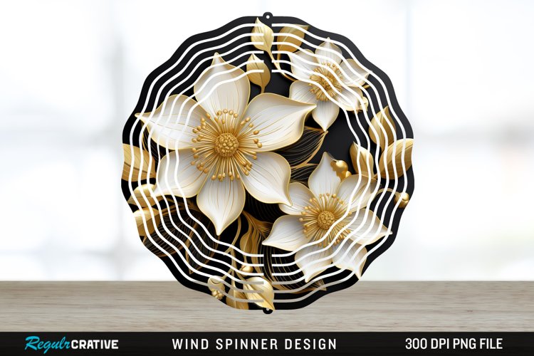 3D Black and Gold Columbine Flowers Wind Spinner Sublimation example image 1