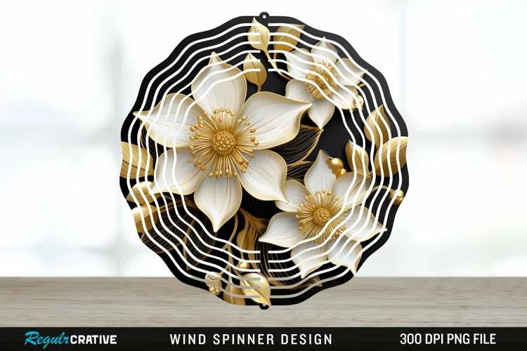 3D Black and Gold Columbine Flowers Wind Spinner Sublimation