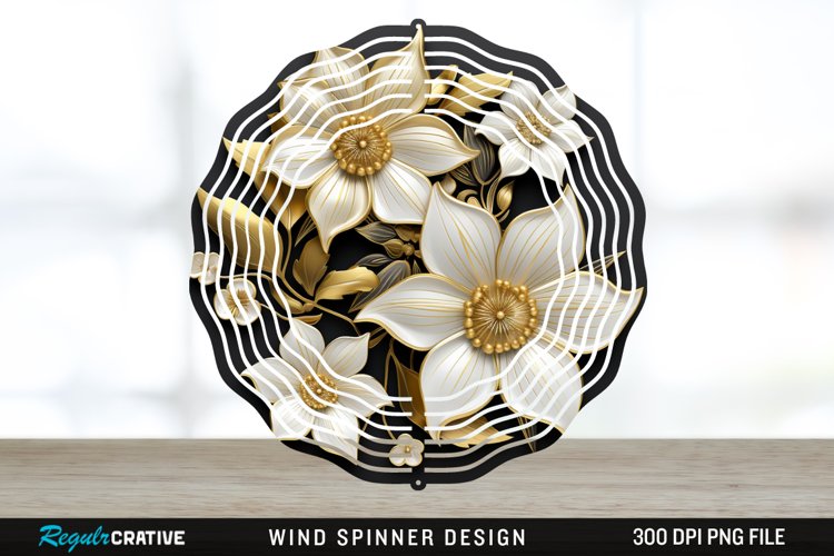 3D Black and Gold Columbine Flowers Wind Spinner Sublimation example image 1
