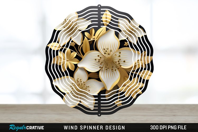 3D Black and Gold Columbine Flowers Wind Spinner Sublimation example image 1