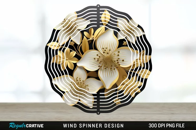 3D Black and Gold Columbine Flowers Wind Spinner Sublimation