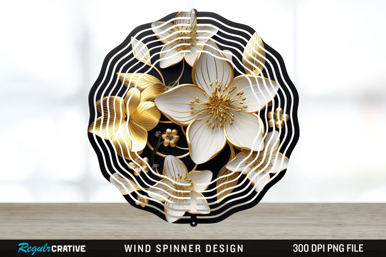 3D Black and Gold Columbine Flowers Wind Spinner Sublimation example image 1