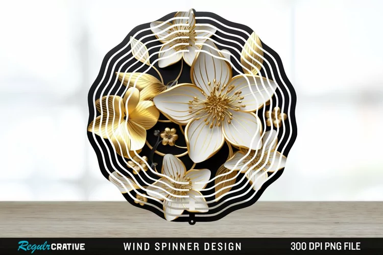 3D Black and Gold Columbine Flowers Wind Spinner Sublimation