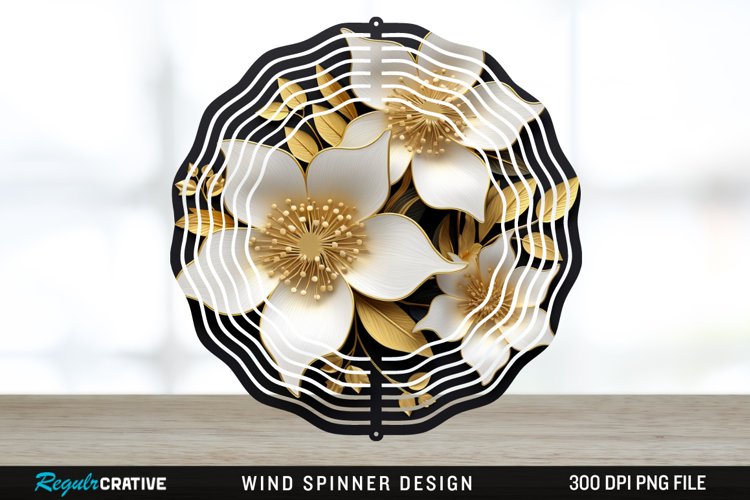 3D Black and Gold Columbine Flowers Wind Spinner Sublimation example image 1