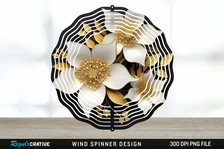 3D Black and Gold Columbine Flowers Wind Spinner Sublimation