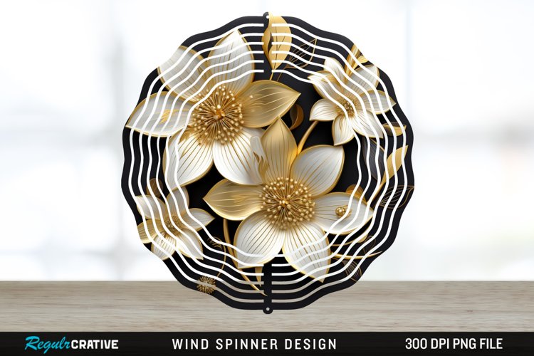 3D Black and Gold Columbine Flowers Wind Spinner Sublimation example image 1