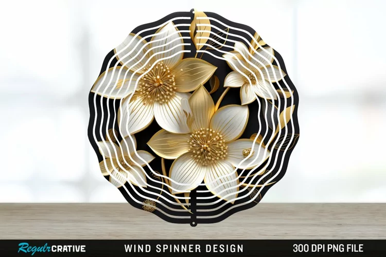 3D Black and Gold Columbine Flowers Wind Spinner Sublimation
