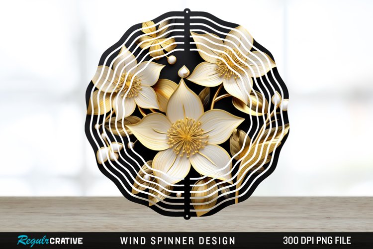 3D Black and Gold Columbine Flowers Wind Spinner Sublimation example image 1