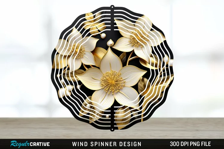 3D Black and Gold Columbine Flowers Wind Spinner Sublimation