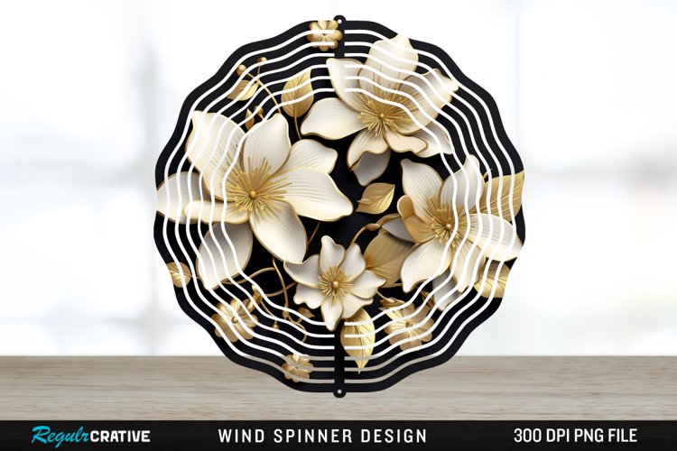 3D Black and Gold Columbine Flowers Wind Spinner Sublimation example image 1