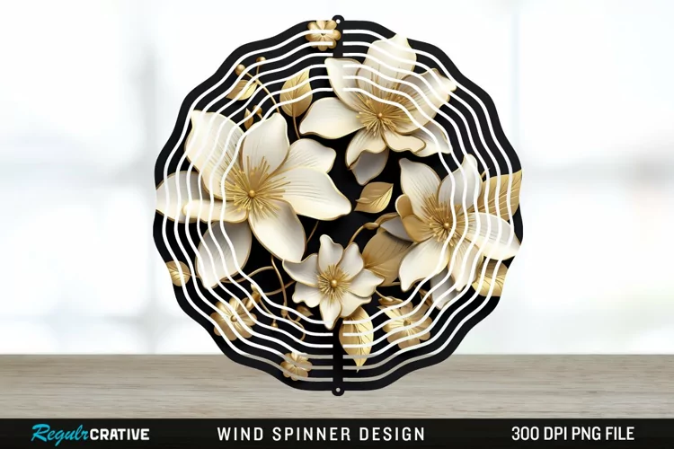 3D Black and Gold Columbine Flowers Wind Spinner Sublimation