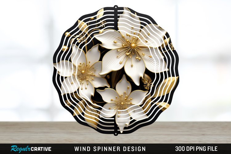 3D Black and Gold Columbine Flowers Wind Spinner Sublimation example image 1