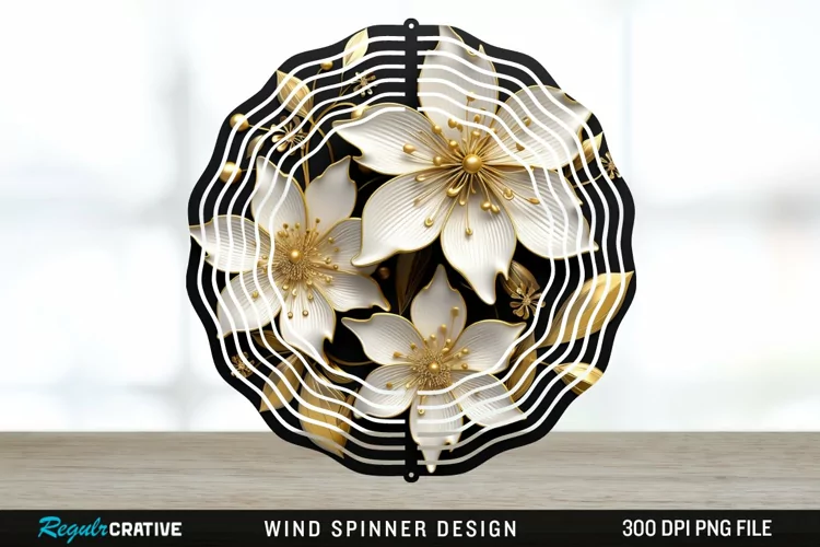 3D Black and Gold Columbine Flowers Wind Spinner Sublimation