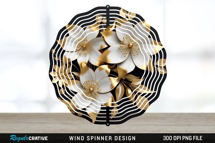 3D Black and Gold Columbine Flowers Wind Spinner Sublimation example image 1