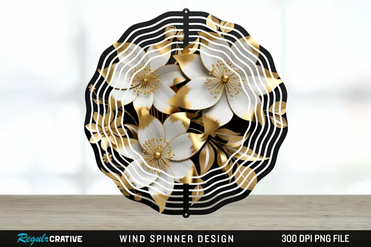 3D Black and Gold Columbine Flowers Wind Spinner Sublimation