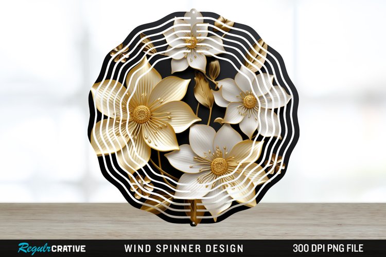 3D Black and Gold Columbine Flowers Wind Spinner Sublimation example image 1