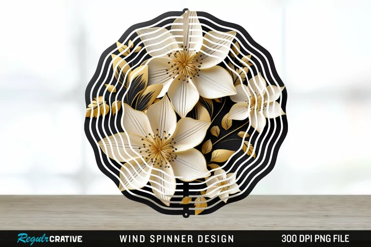 3D Black and Gold Columbine Flowers Wind Spinner Sublimation