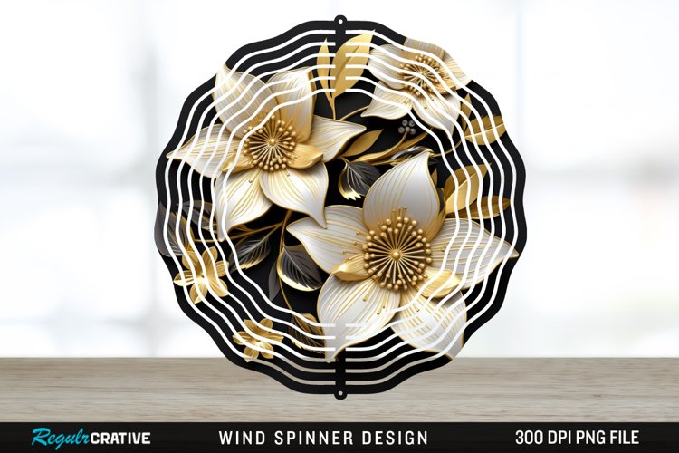 3D Black and Gold Columbine Flowers Wind Spinner Sublimation example image 1