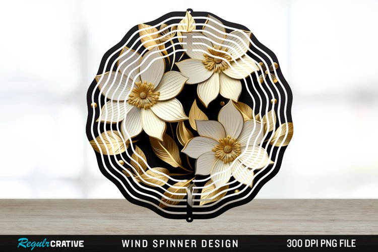 3D Black and Gold Columbine Flowers Wind Spinner Sublimation example image 1