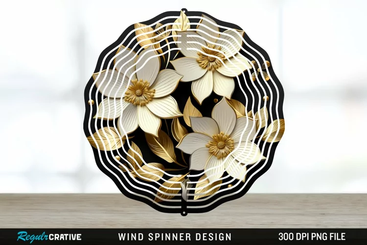 3D Black and Gold Columbine Flowers Wind Spinner Sublimation