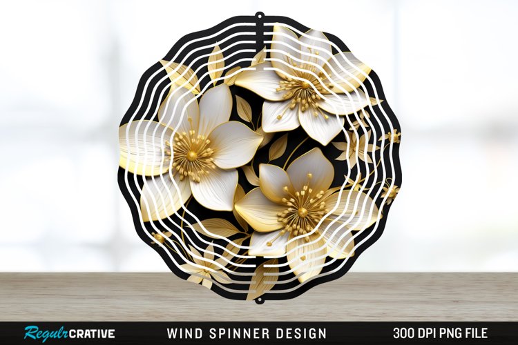 3D Black and Gold Columbine Flowers Wind Spinner Sublimation example image 1