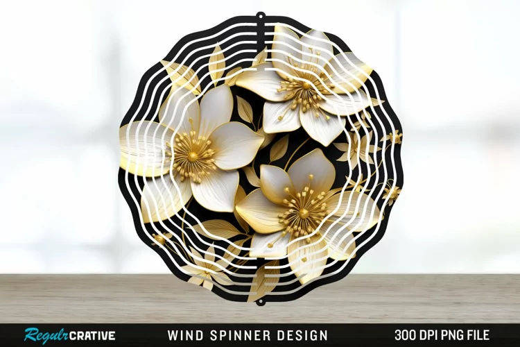 3D Black and Gold Columbine Flowers Wind Spinner Sublimation