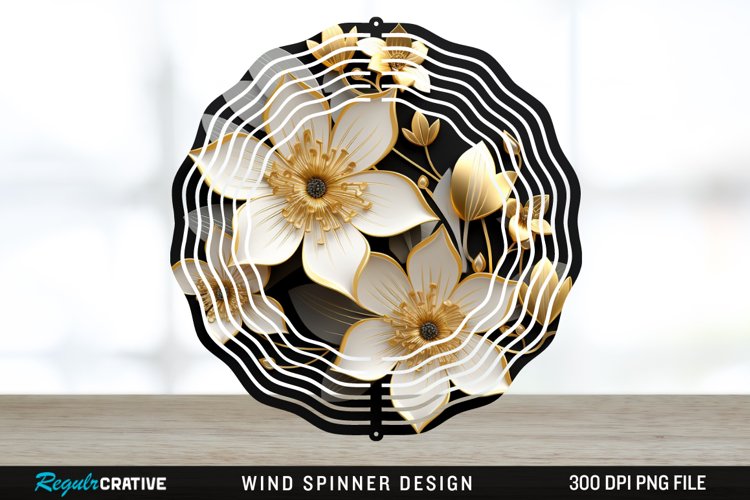 3D Black and Gold Columbine Flowers Wind Spinner Sublimation